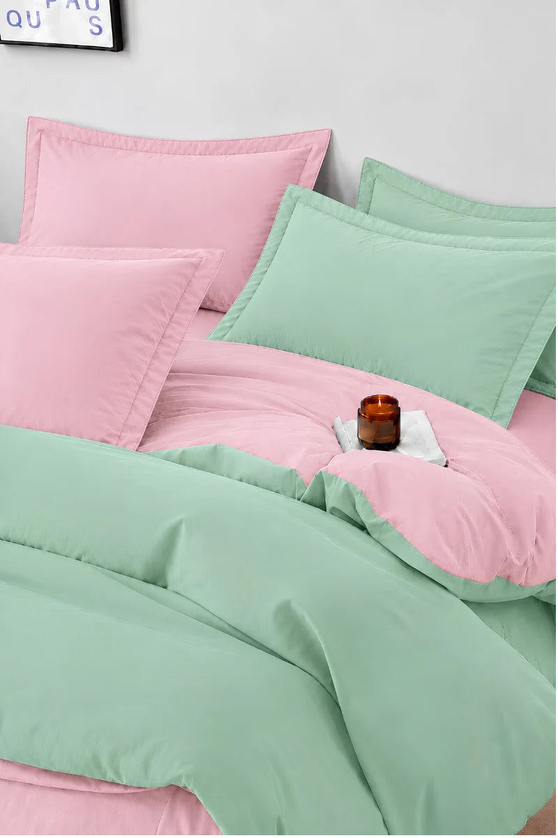 Mint Green & Blush Pink Reversible 6-Piece Duvet Cover Set