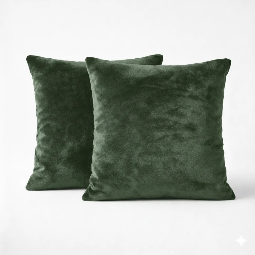 Olive Green Plain Velvet Cushion Set (Pack of 2)