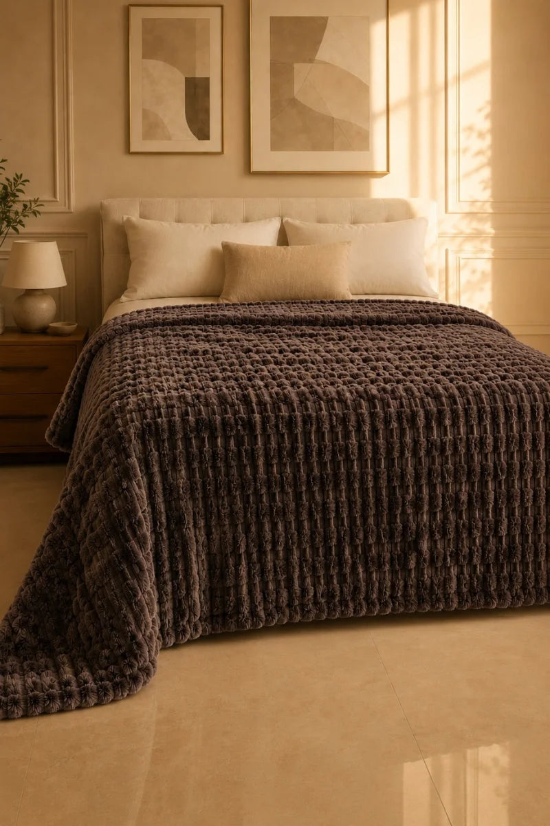 Dark Brown Textured Plush Blanket