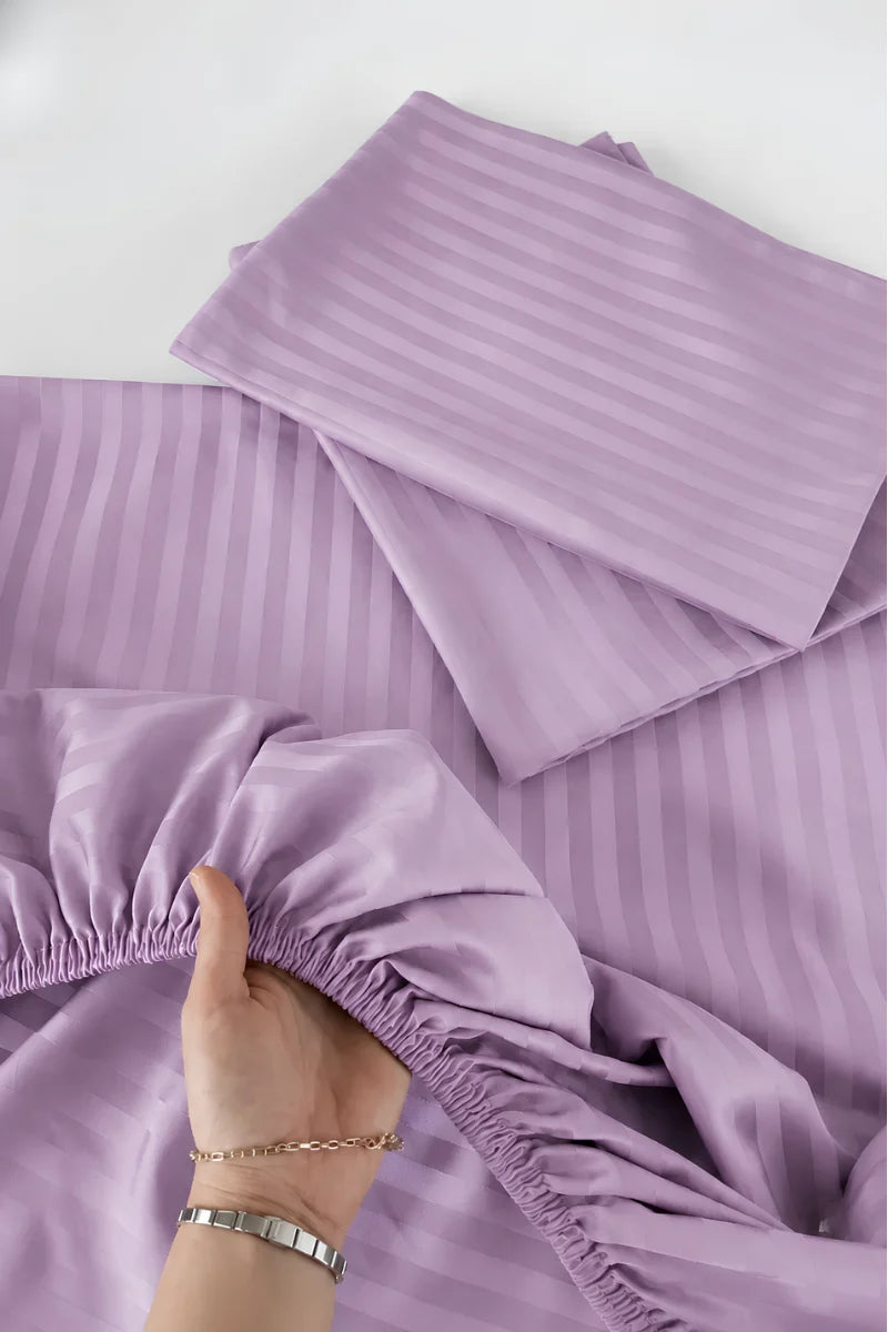 Lavender Stripe Fitted Bedsheet - King Size