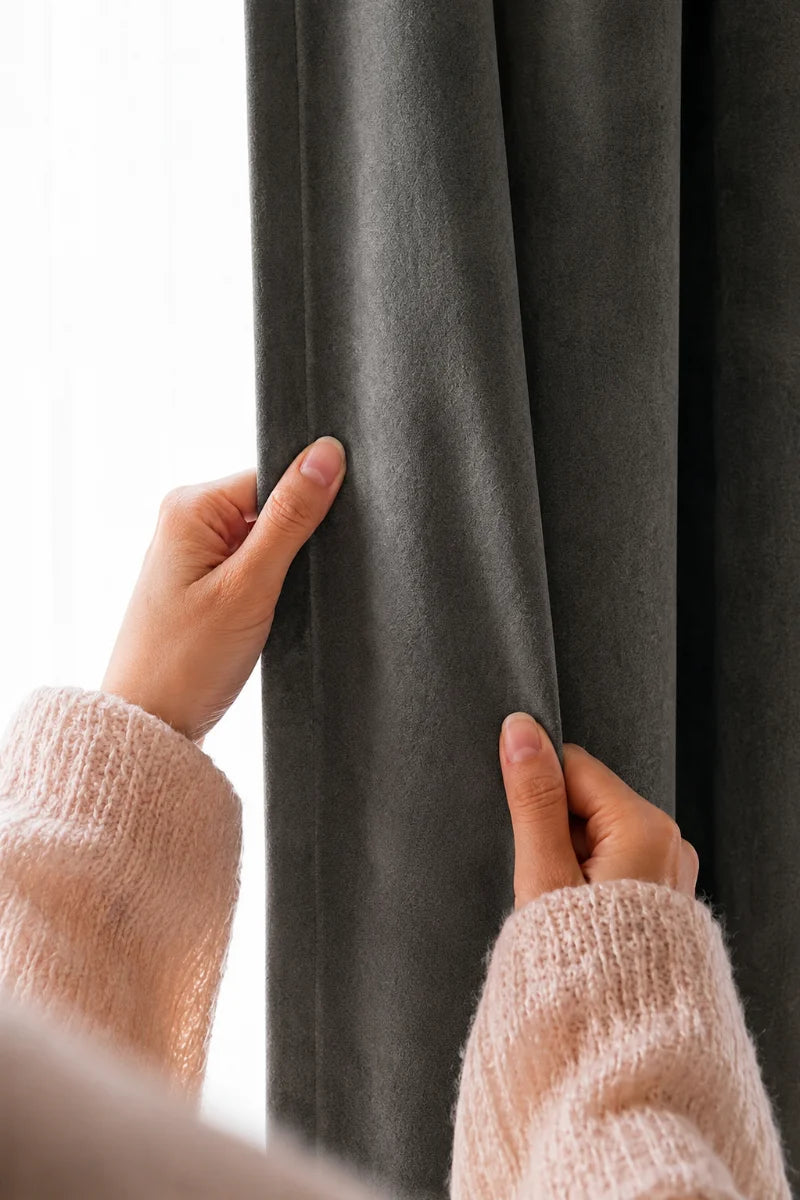 Smoke Grey Soft Terry Fabric Curtain Set – Set of 2 Panels