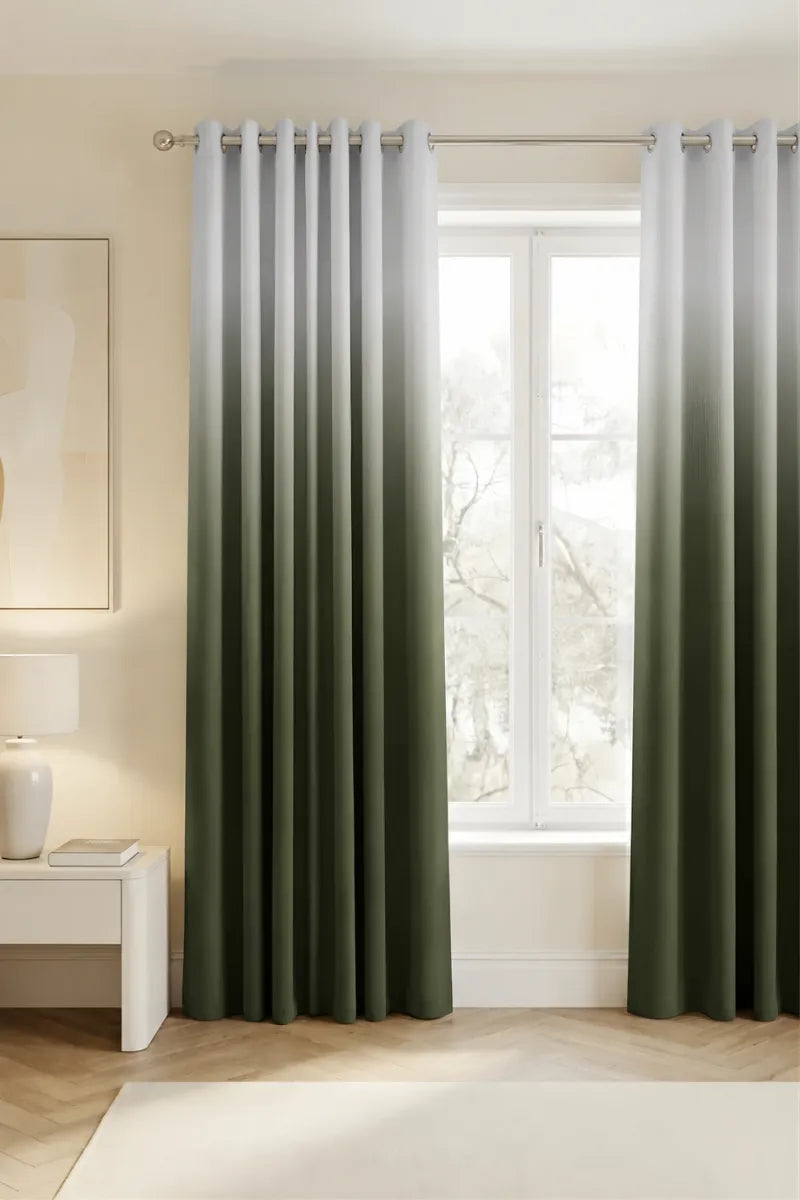 Olive Green (#414520) Dip-Dye Ombre Velvet Curtains – Set of 2 Panels
