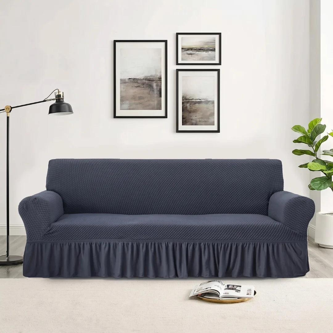 Stylish Frill Trim Micro Mesh Sofa Cover (Gray Color)