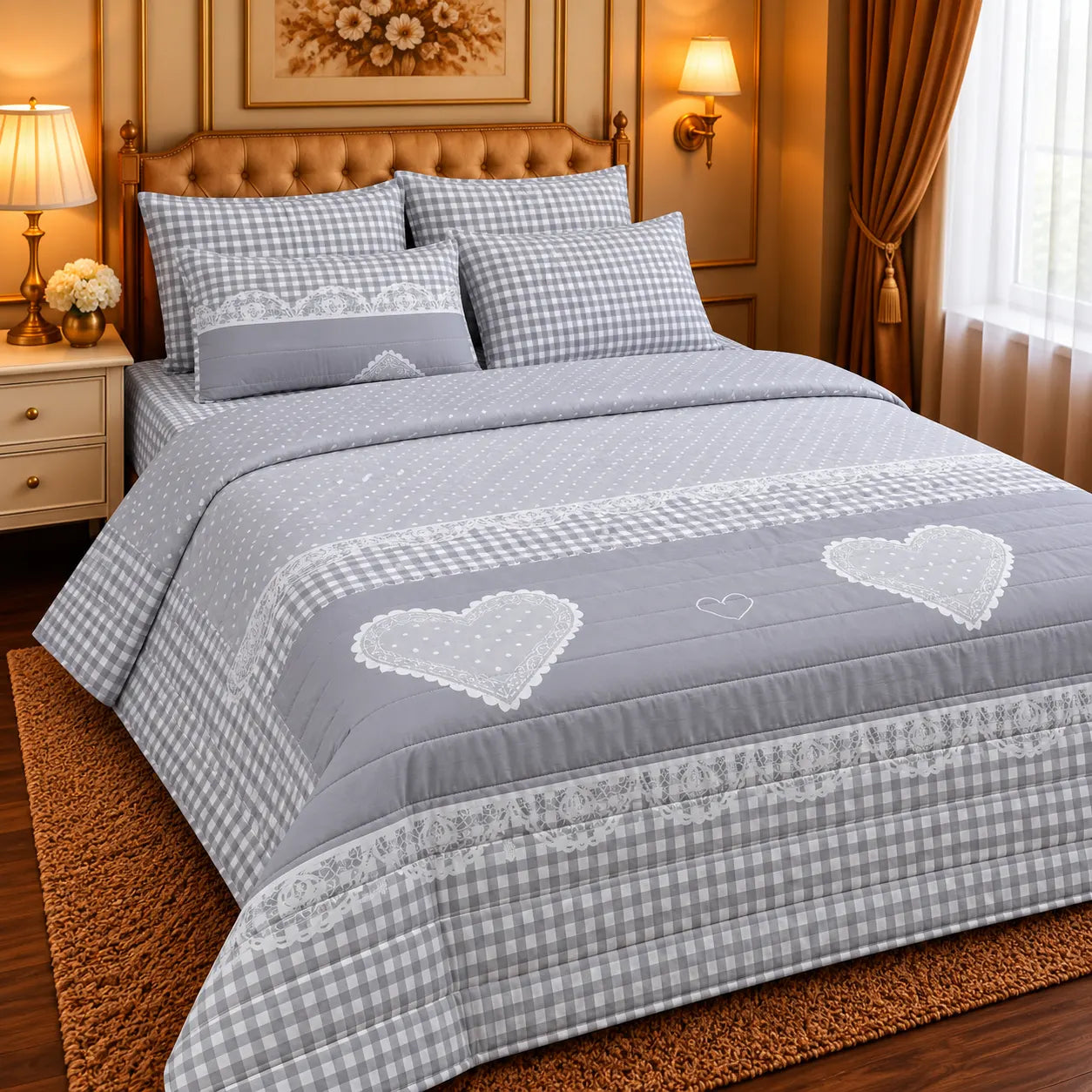 Premium Export Cotton 6-Piece Double Bed Comforter Set with Quilted Comforter, Bed Sheet & 4 Pillow Covers