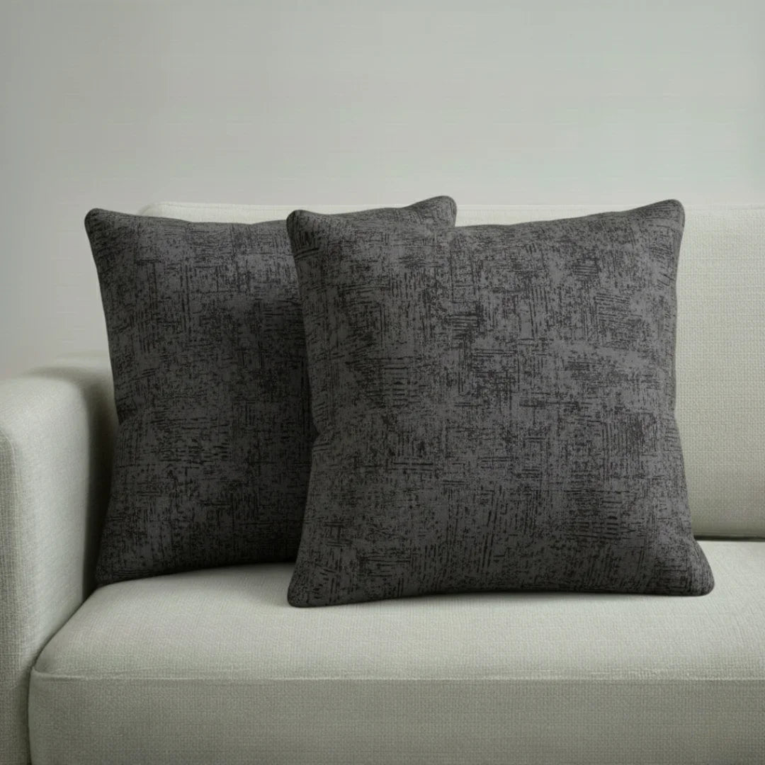 Dark Gray Textured Velvet Cushion – Luxury Feel & Hidden Zip (Pack of 2)