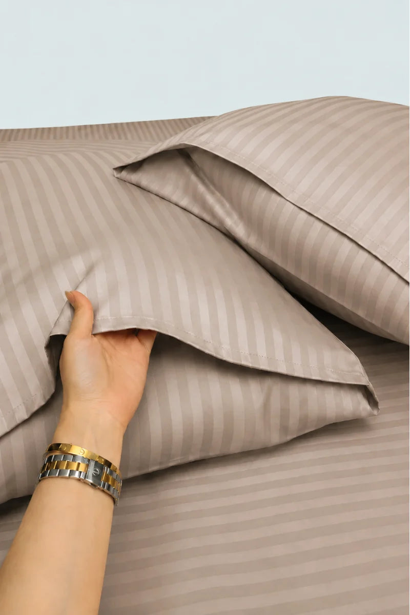 Light Coffee Stripe Fitted Bedsheet - King Size