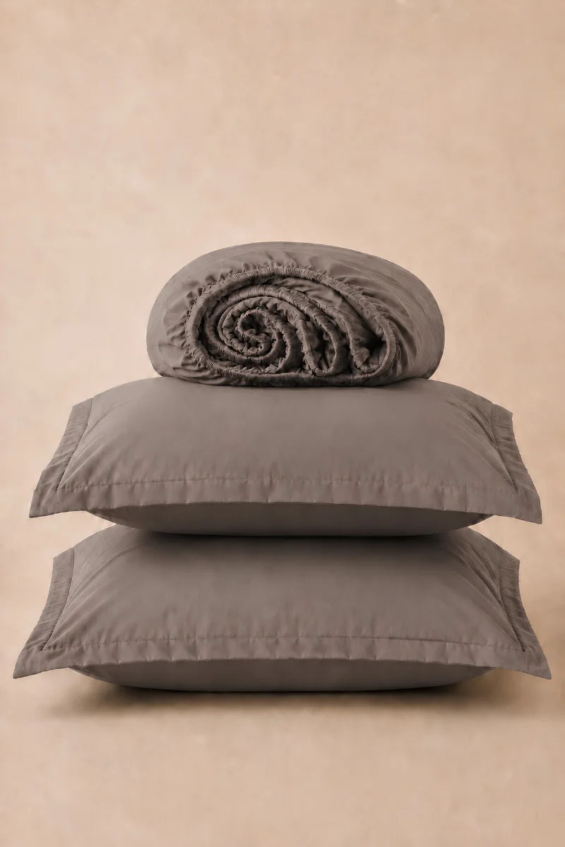 Taupe Grey Solid 3-Piece Bedsheet Set
