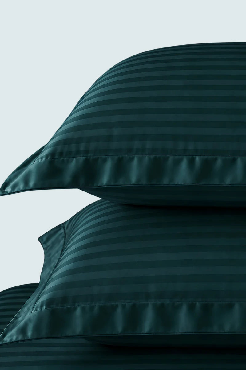 Dark Cyan Stripe Fitted Bedsheet - King Size