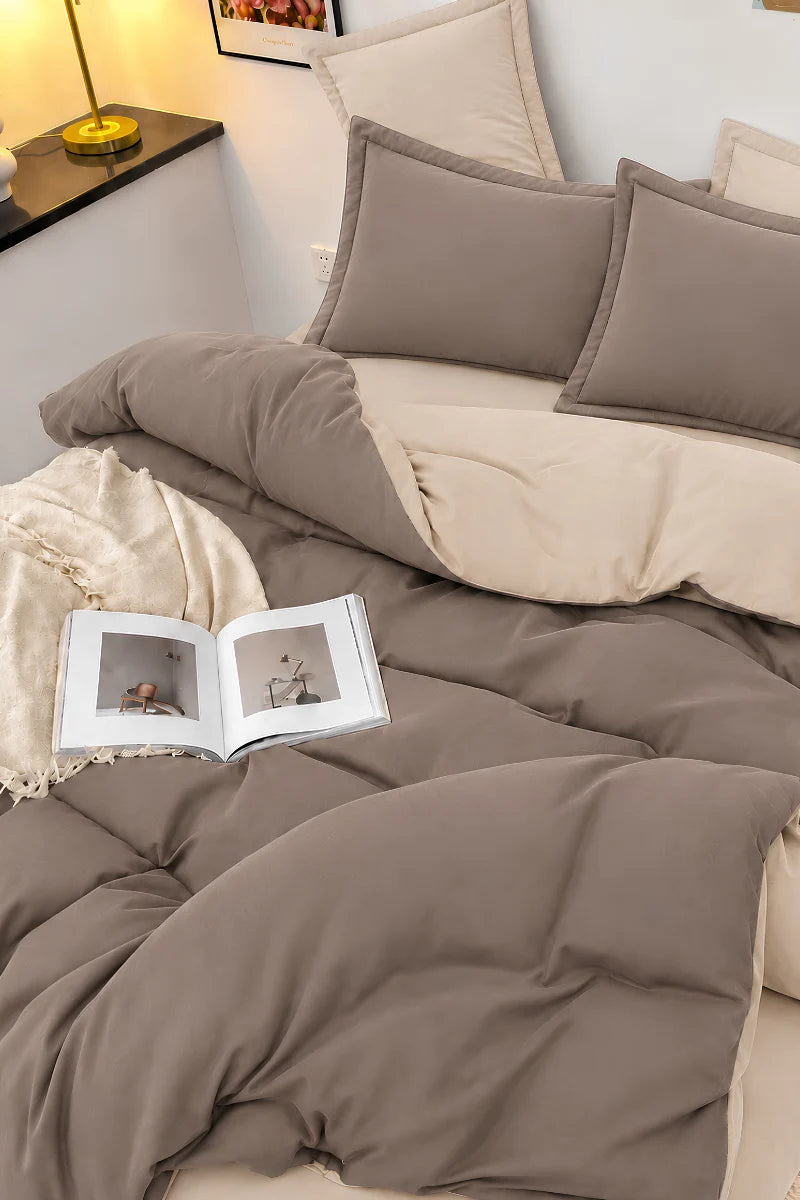 Taupe Grey & Beige Reversible 6-Piece Duvet Cover Set