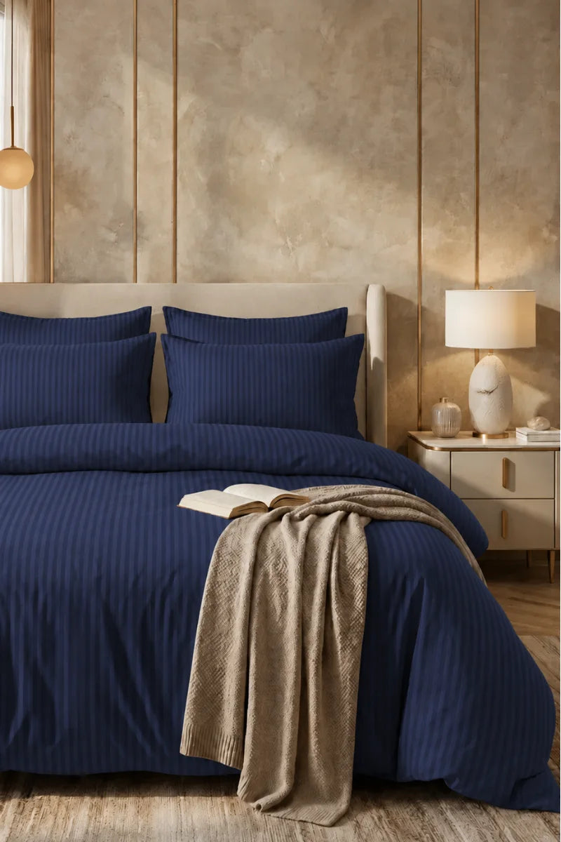 Navy Blue Quilt Cover Set (6PCS - King Size)