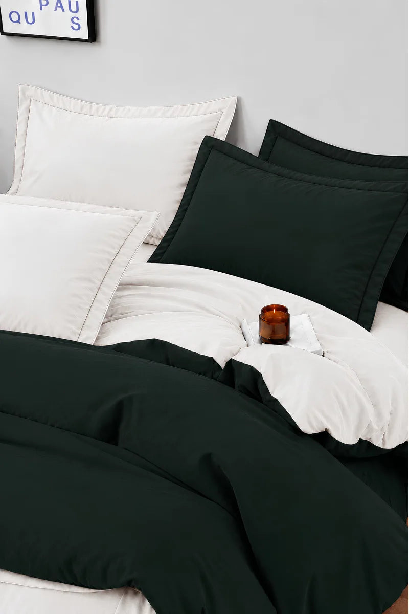 Forest Green & White Reversible 6-Piece Duvet Cover Set