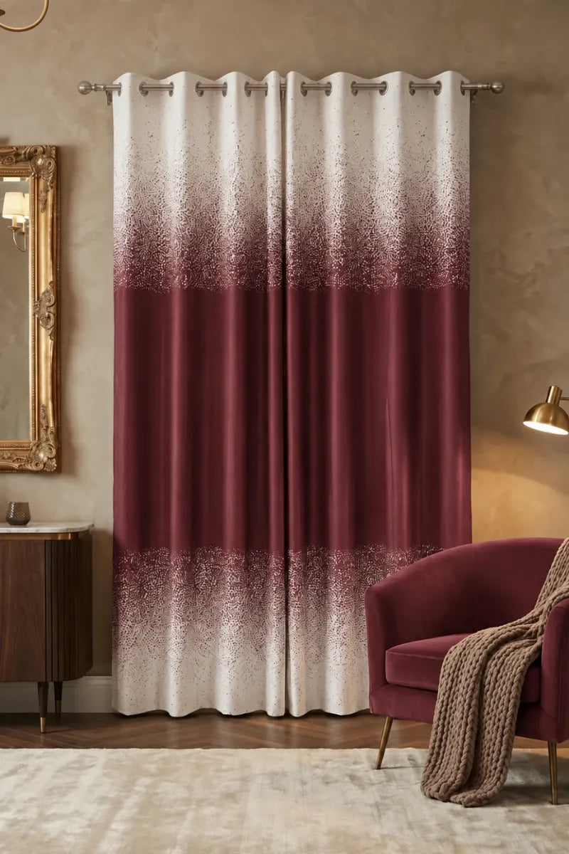 Deep Burgundy (#5B2A33) Speckled Ombre Velvet Curtains – Set of 2 Panels