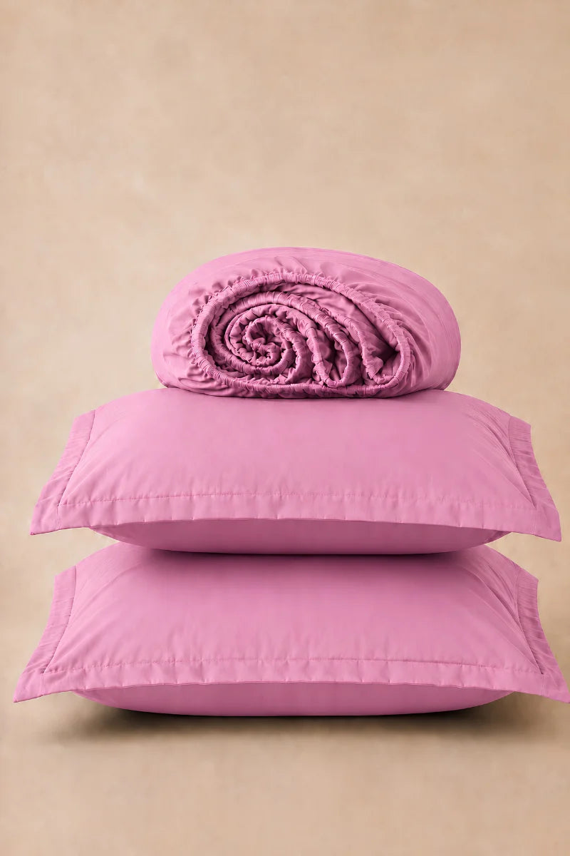 Dusty Rose Pink Solid 3-Piece Bedsheet Set