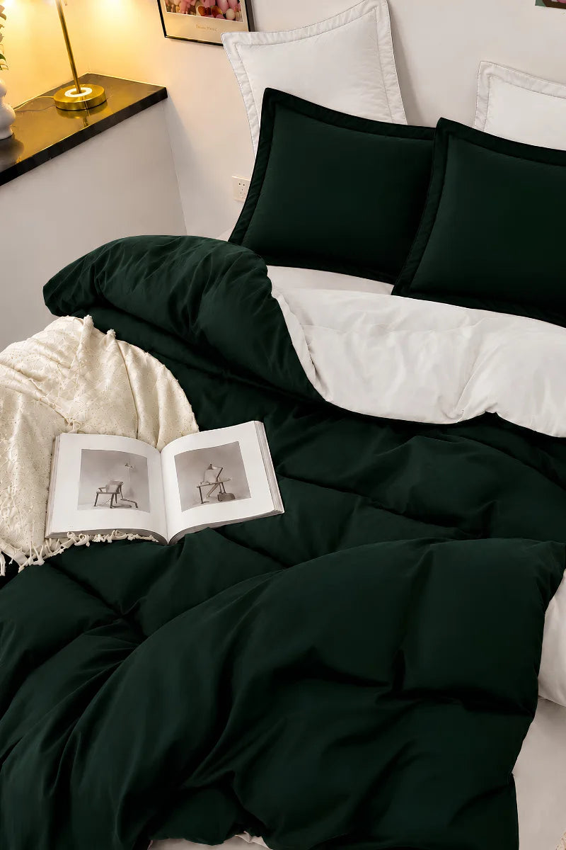 Forest Green & White Reversible 6-Piece Duvet Cover Set
