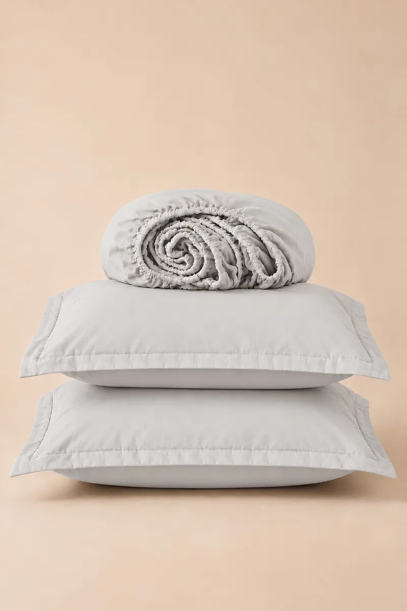 Light Grey Solid 3-Piece Bedsheet Set