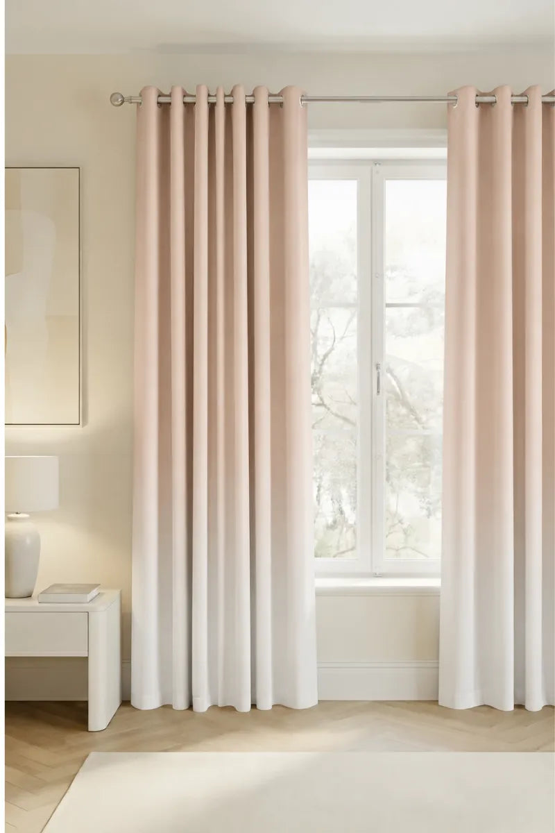 Champagne Blush (#DFC8C0) Frosted Ombre Velvet Curtains – Set of 2 Panels