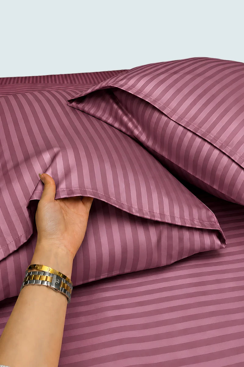Mauve Stripe Fitted Bedsheet - King Size