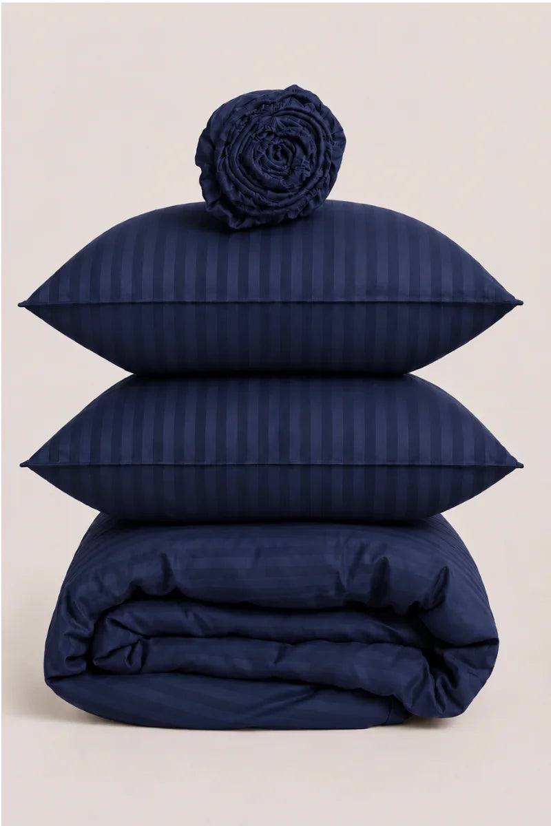 Navy Blue Quilt Cover Set (6PCS - King Size)