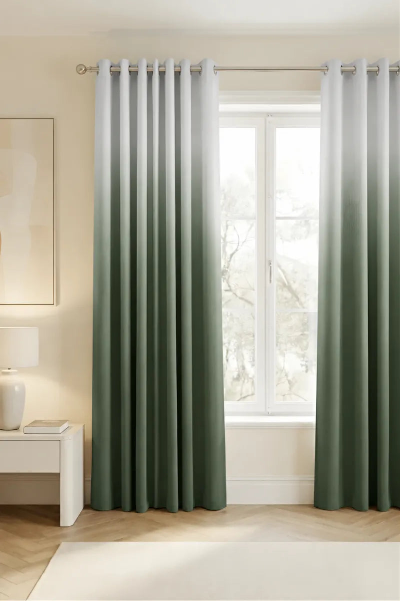 Sage Forest Green (#4E624E) Dip-Dye Ombre Velvet Curtains – Set of 2 Panels