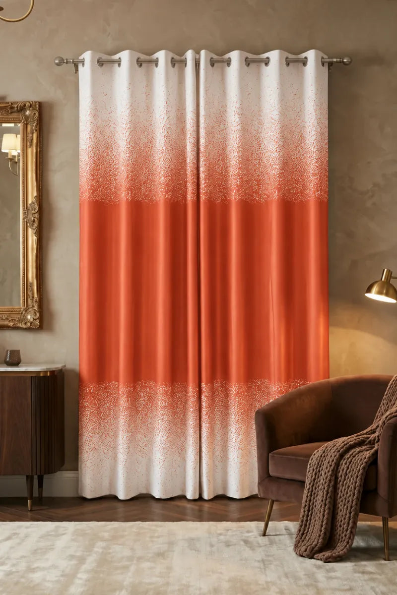 Tangerine Orange (#E85A3C) Speckled Ombre Velvet Curtains – Set of 2 Panels