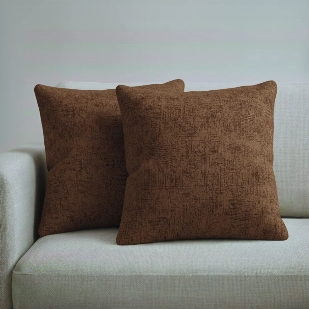 Dark Chocolate Textured Velvet Cushion – Luxury Feel & Hidden Zip (Pack of 2)