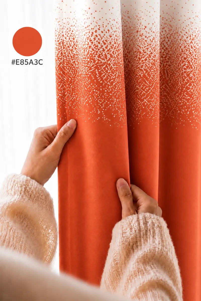 Tangerine Orange (#E85A3C) Speckled Ombre Velvet Curtains – Set of 2 Panels