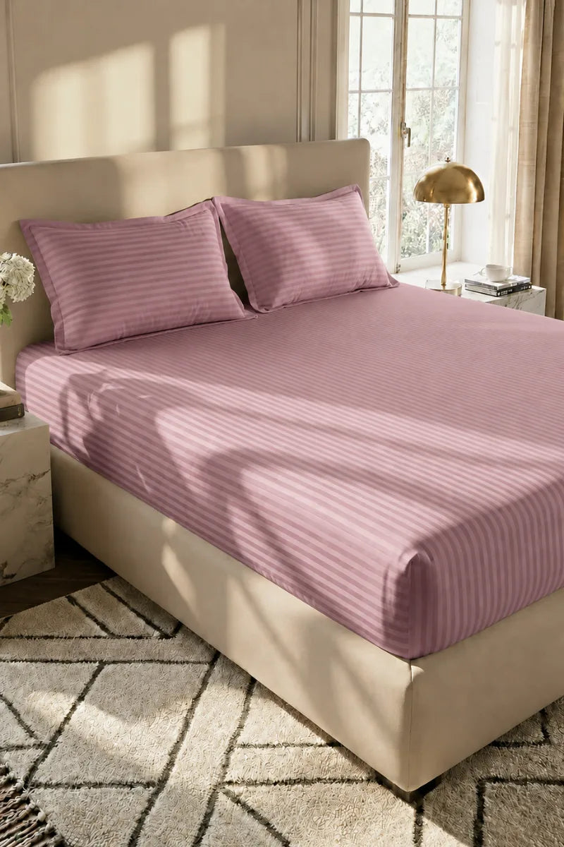 Onion Pink Stripe Fitted Bedsheet - King Size