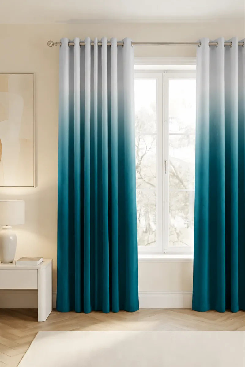 Deep Turquoise (#00606A) Dip-Dye Ombre Velvet Curtains – Set of 2 Panels