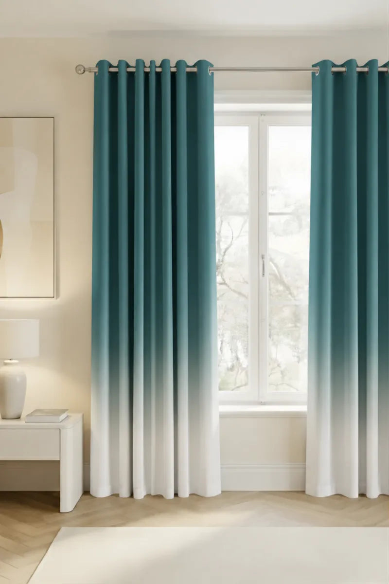 Deep Sea Teal (#376996A) Frosted Ombre Velvet Curtains – Set of 2 Panels