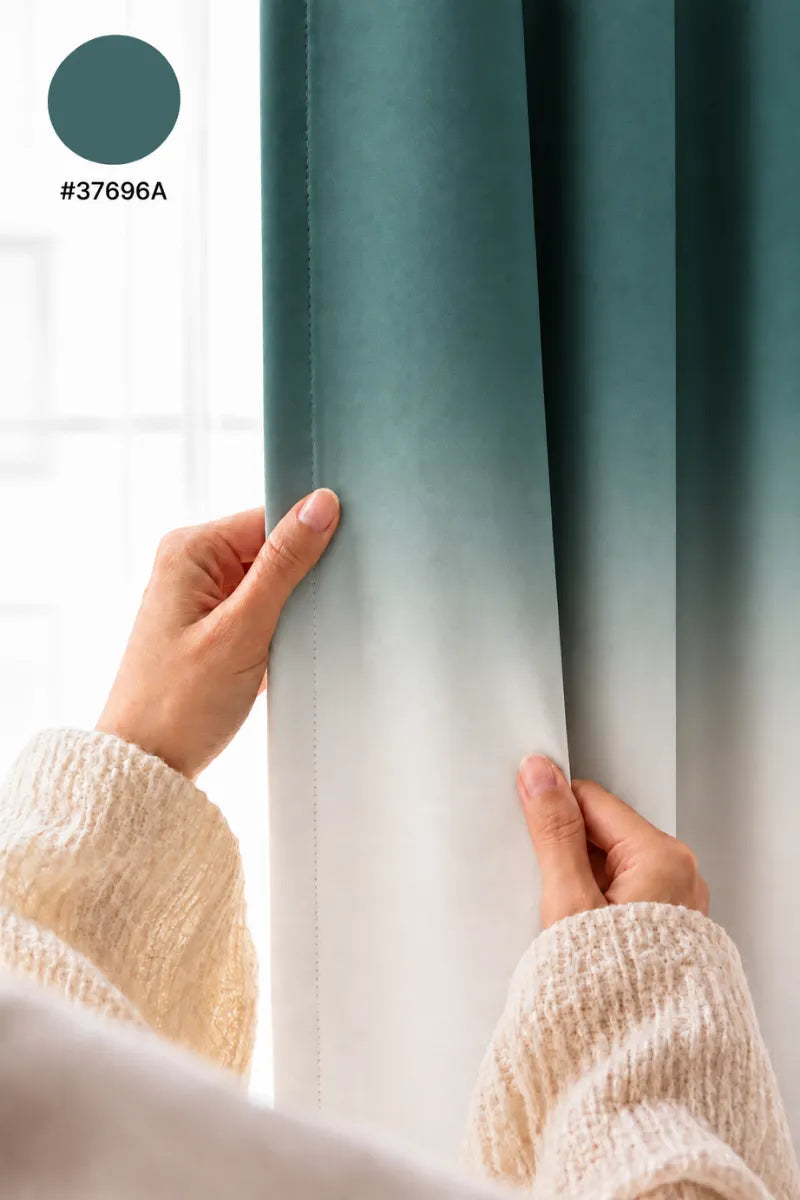 Deep Sea Teal (#376996A) Frosted Ombre Velvet Curtains – Set of 2 Panels