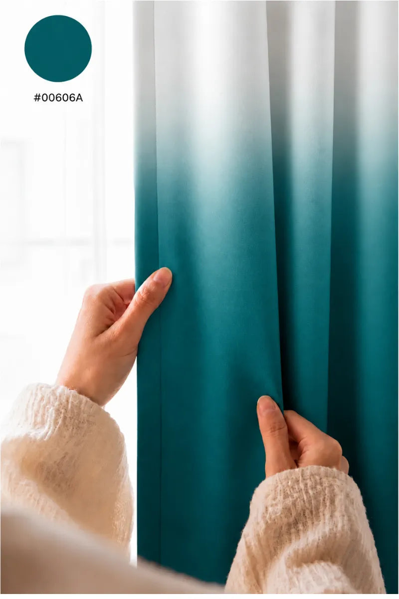 Deep Turquoise (#00606A) Dip-Dye Ombre Velvet Curtains – Set of 2 Panels