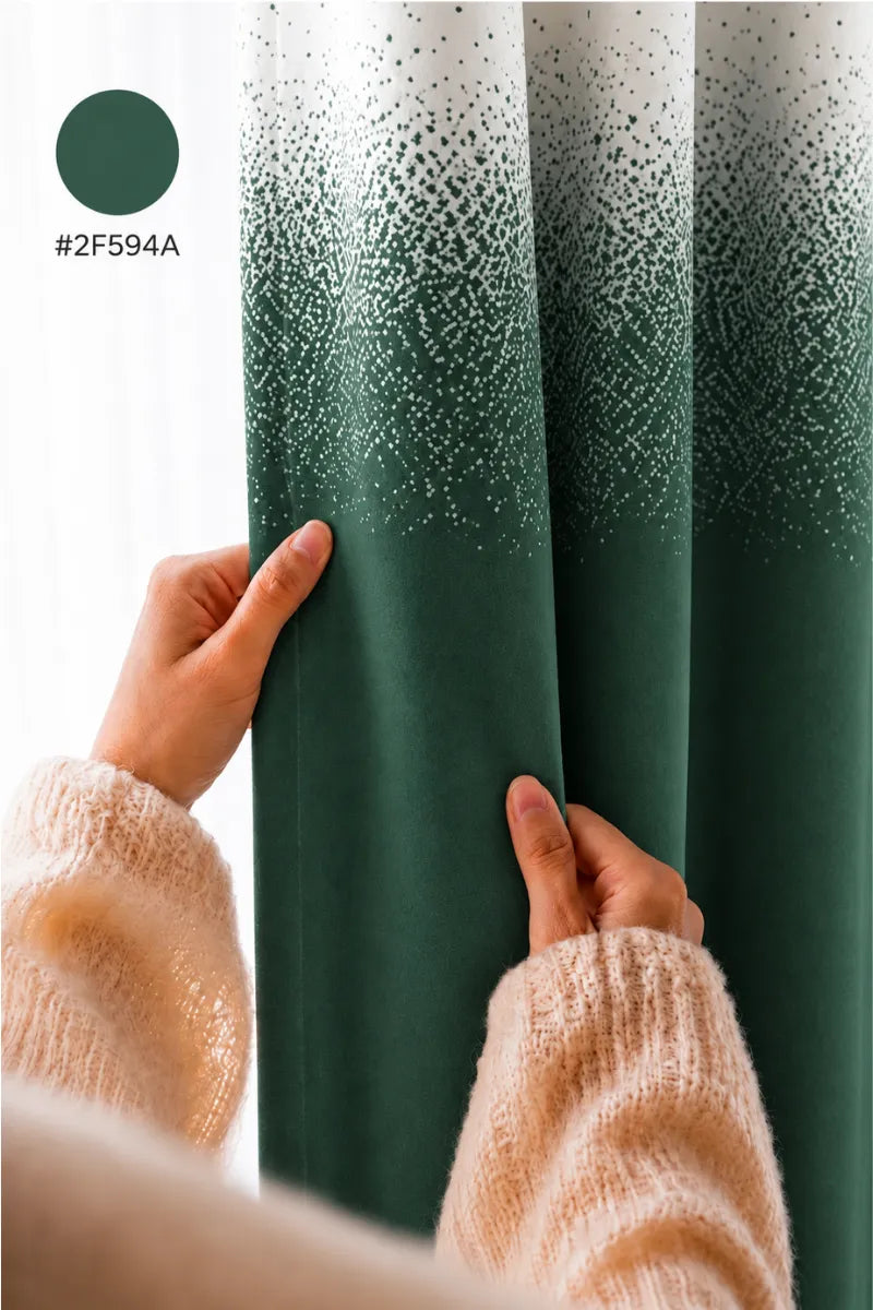 Deep Teal Green (#2F594A) Speckled Ombre Velvet Curtains – Set of 2 Panels