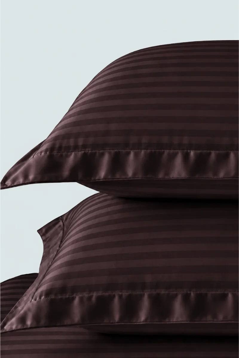 Dark Chocolate Brown Stripe Fitted Bedsheet - King Size