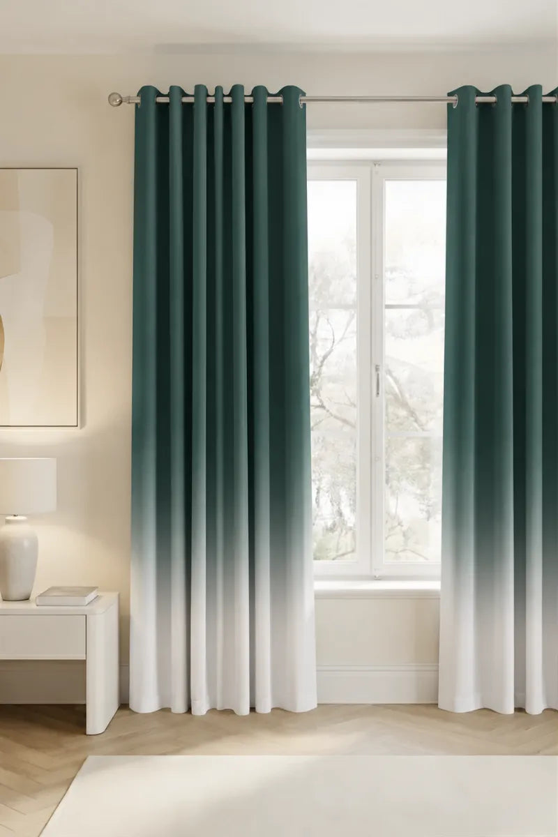 Deep Forest Green (#2B4844) Frosted Ombre Velvet Curtains – Set of 2 Panels
