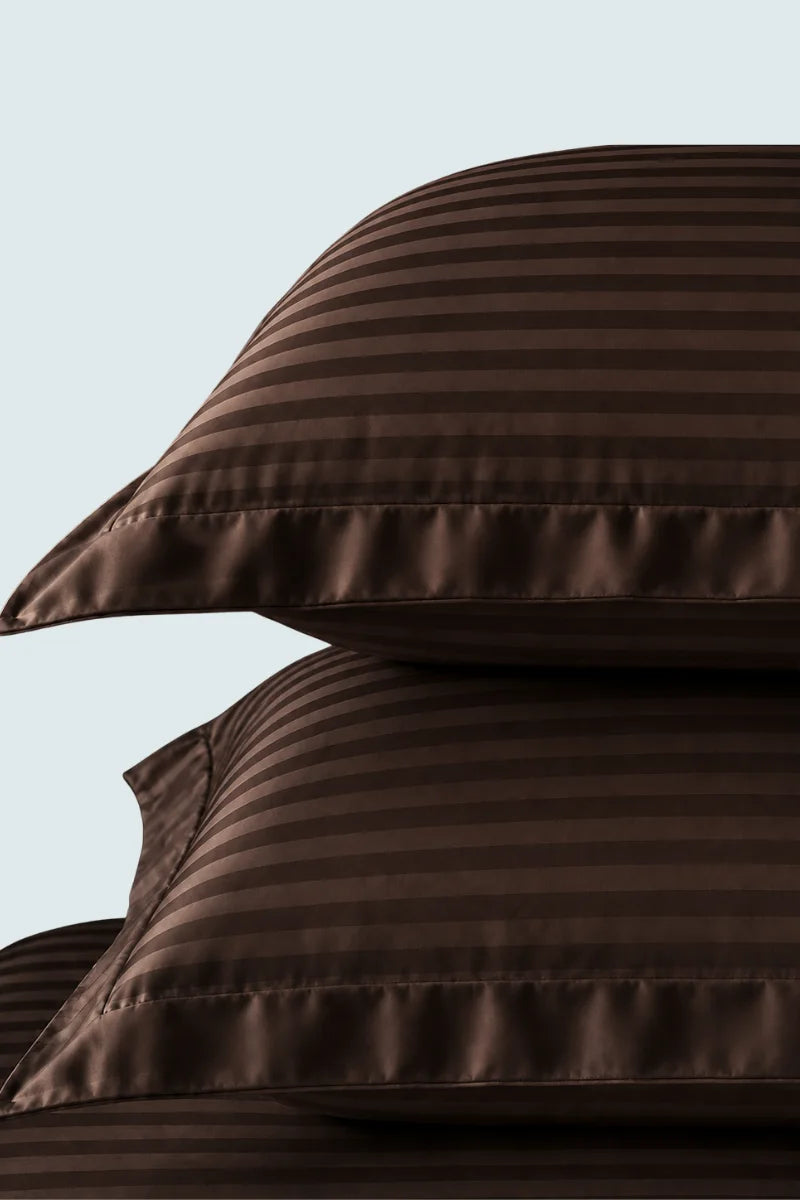 Dark Brown Stripe Fitted Bedsheet - King Size