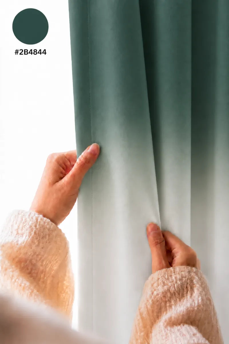 Deep Forest Green (#2B4844) Frosted Ombre Velvet Curtains – Set of 2 Panels