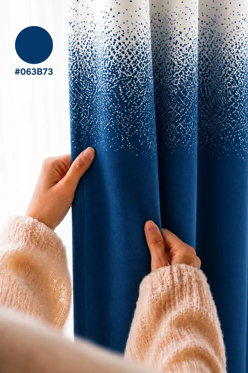 Dark Navy Blue (#063B73) Speckled Ombre Velvet Curtains – Set of 2 Panels