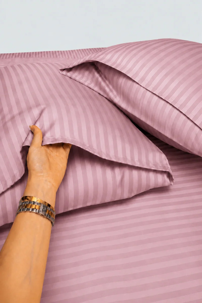 Onion Pink Stripe Fitted Bedsheet - King Size