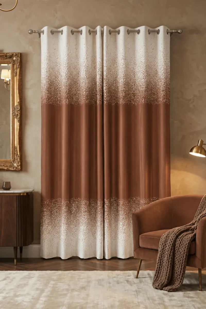 Cocoa Brown (#8D5A45 Speckled Ombre Velvet Curtains – Set of 2 Panels