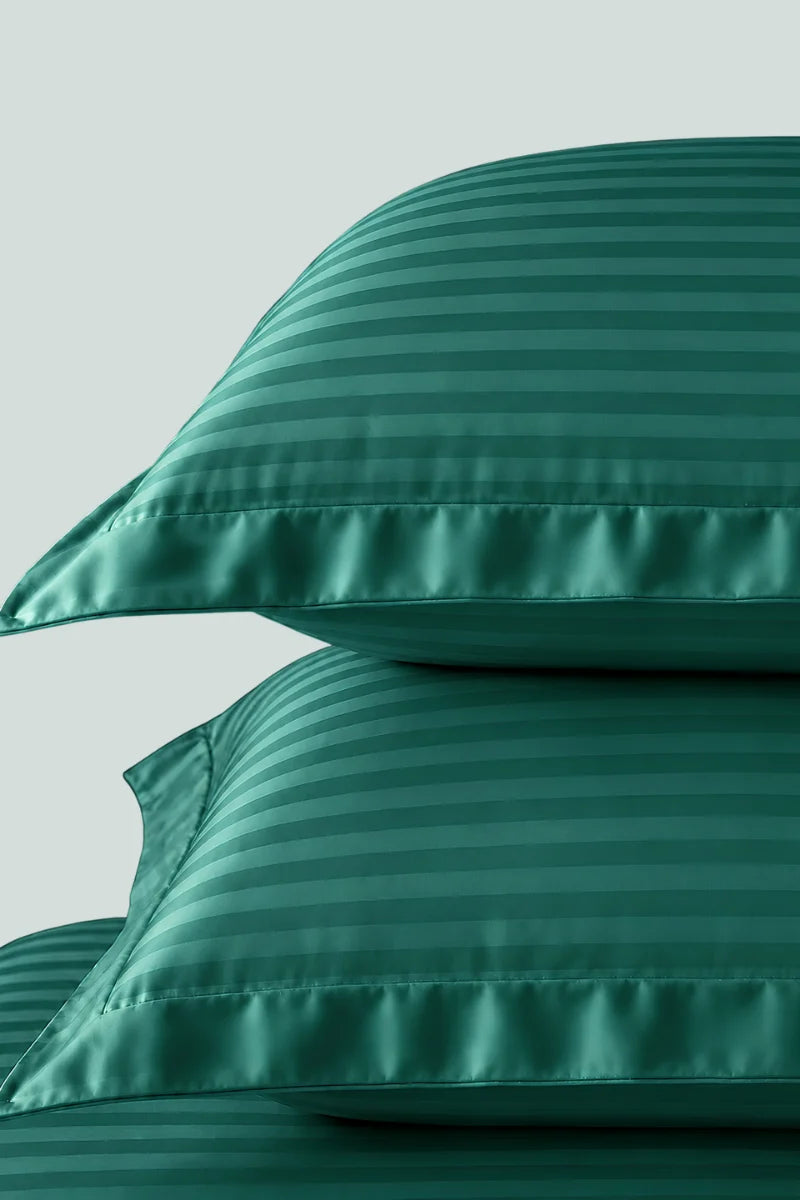 Dark Green Stripe Fitted Bedsheet - King Size