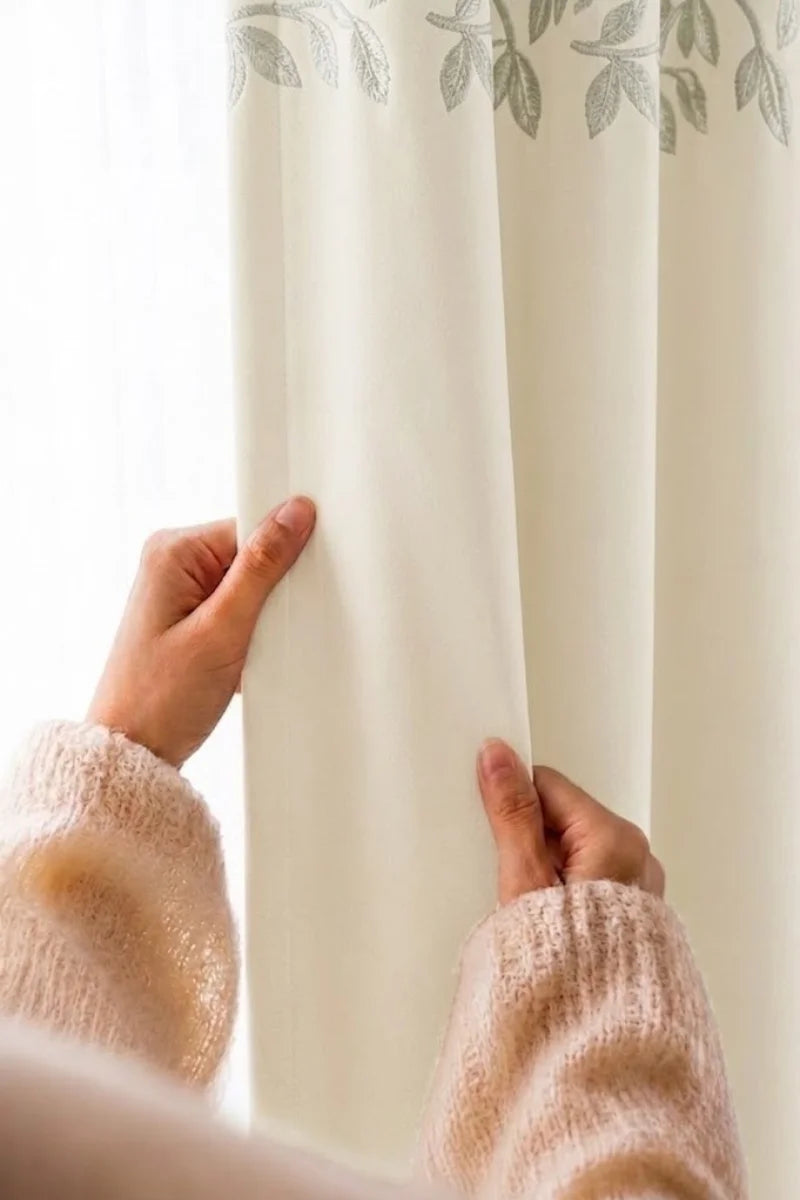 Ivory Floral Vine Velvet Curtains – Set of 2 Panels