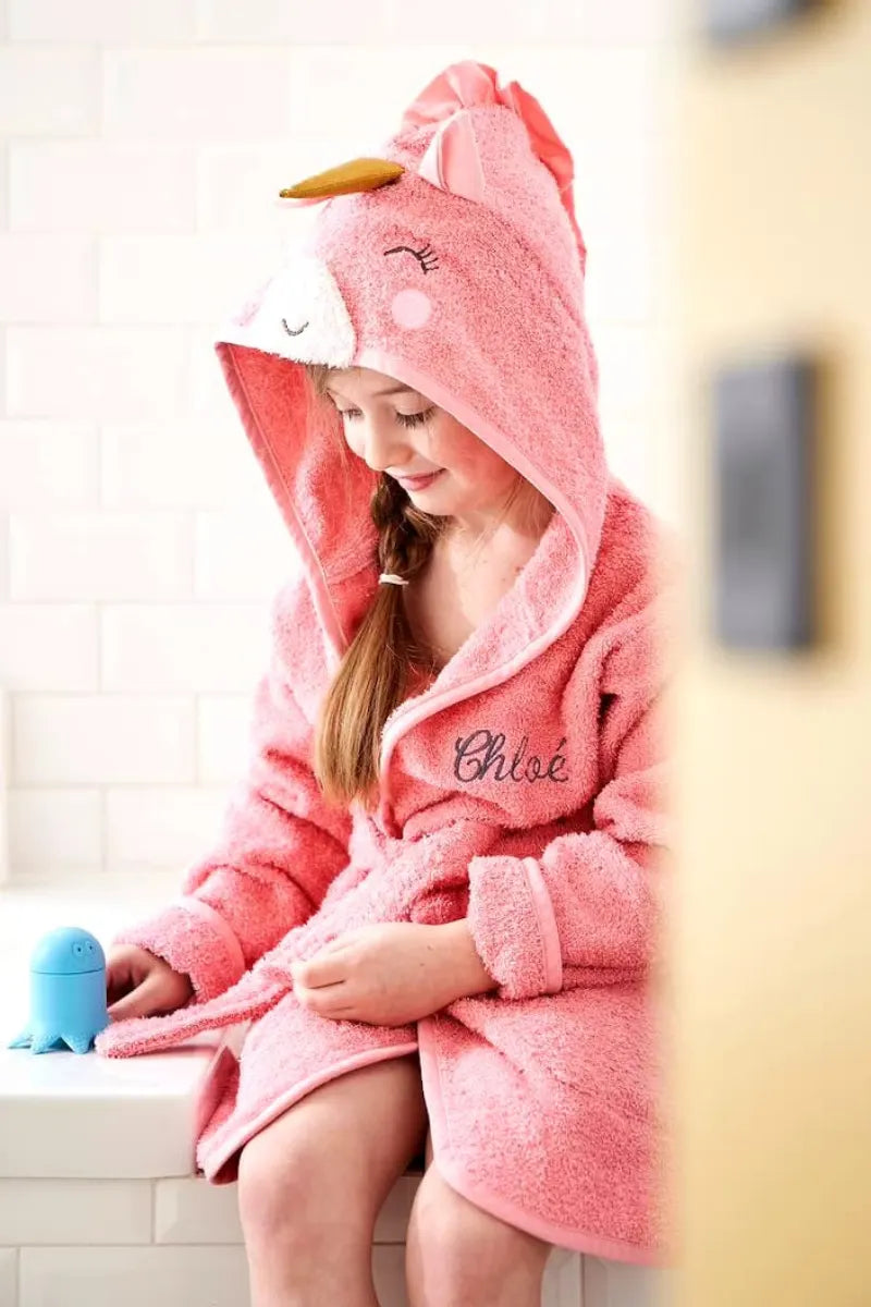Unicorn Hooded Kids Bathrobe – Pink (Ages 4 to 10)