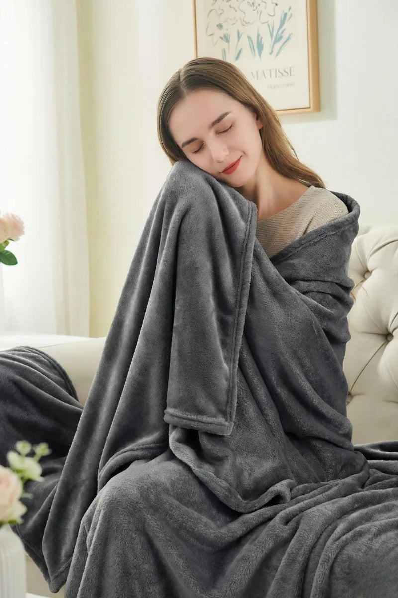 Grey Fleece Throw Blanket