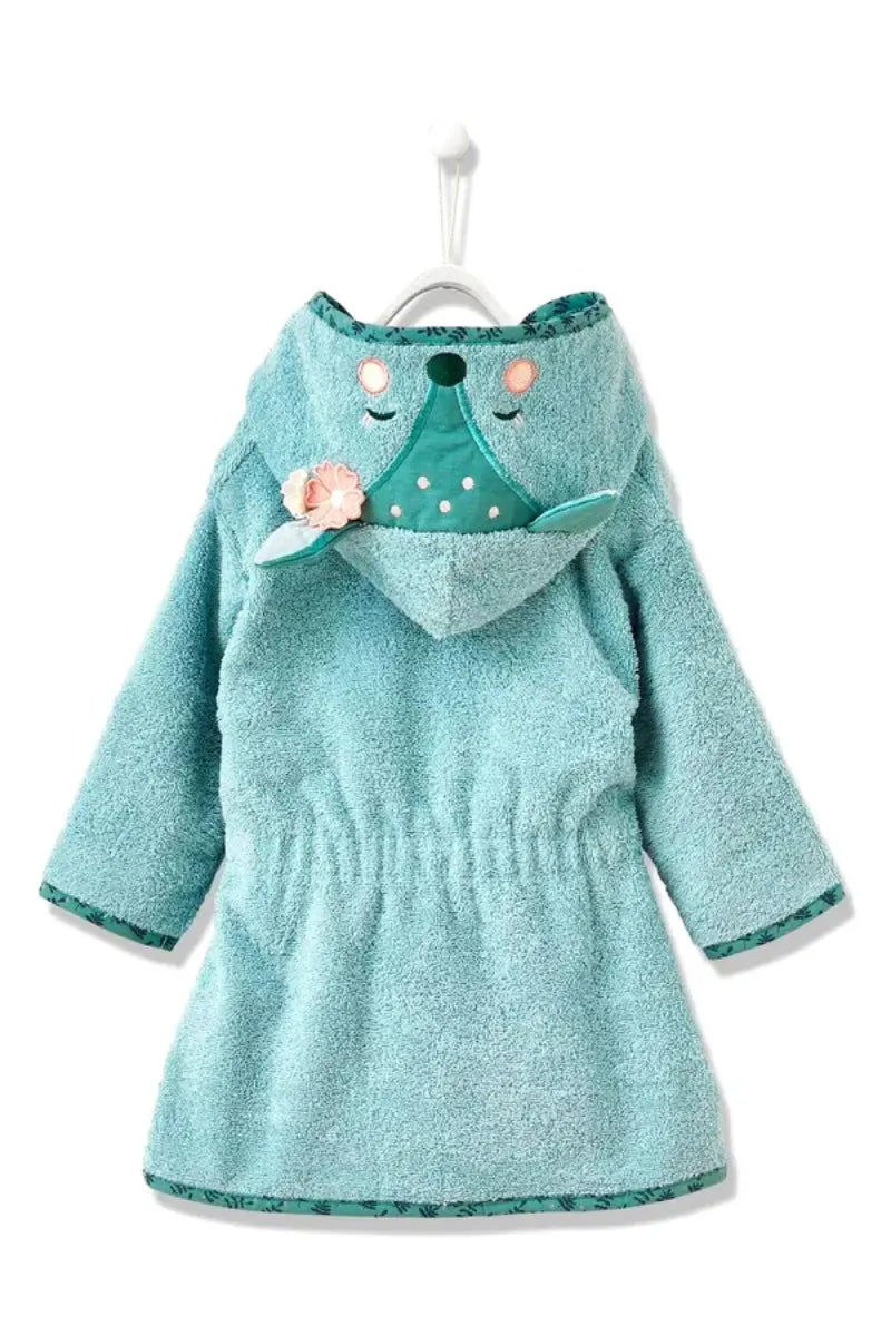 Deer Hooded Kids Bathrobe – Turquoise (Ages 9 Months to 3 Years)
