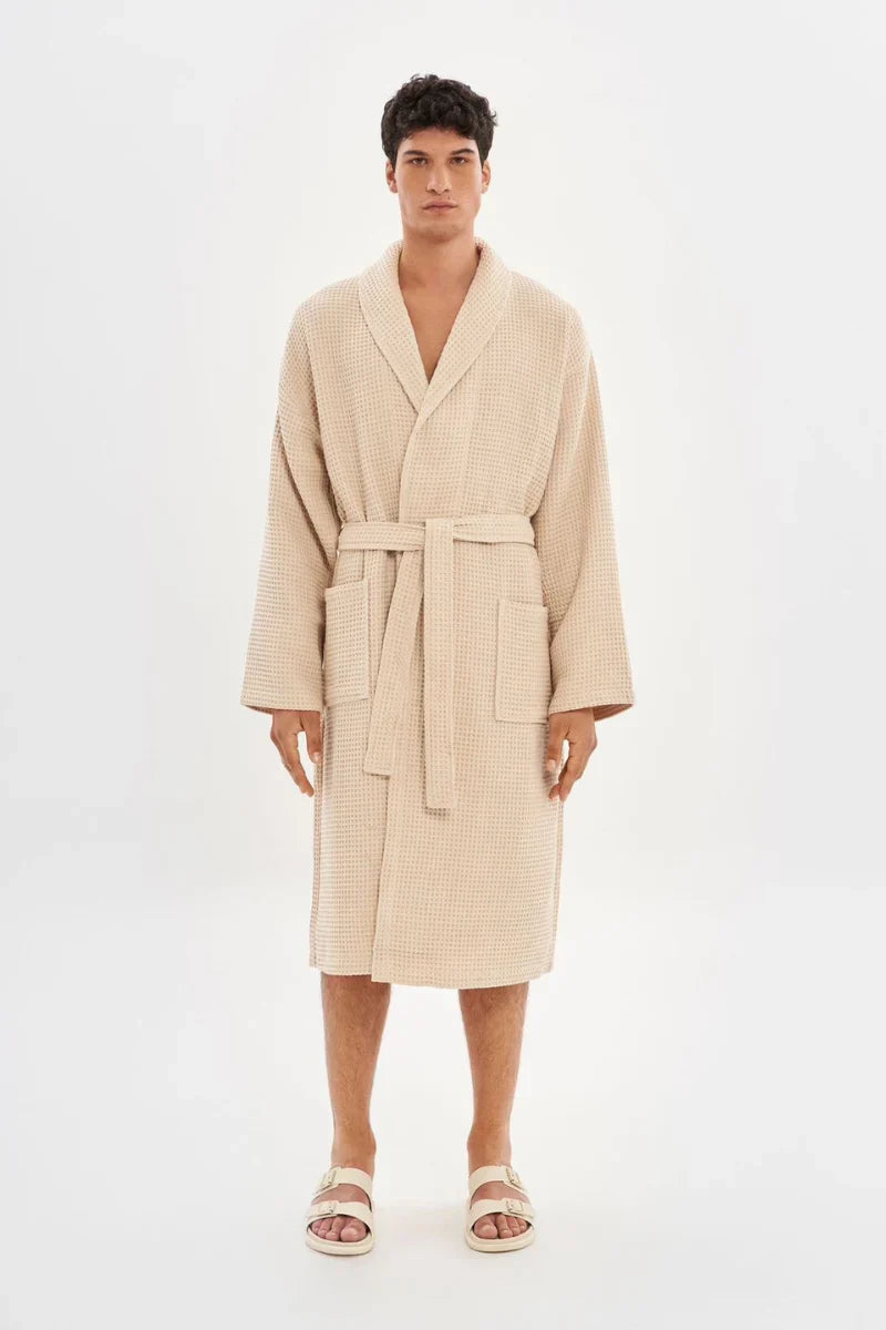 Luxurious 100% Pure Cotton Waffle Bathrobe – Soft, Absorbent & Breathable Comfort