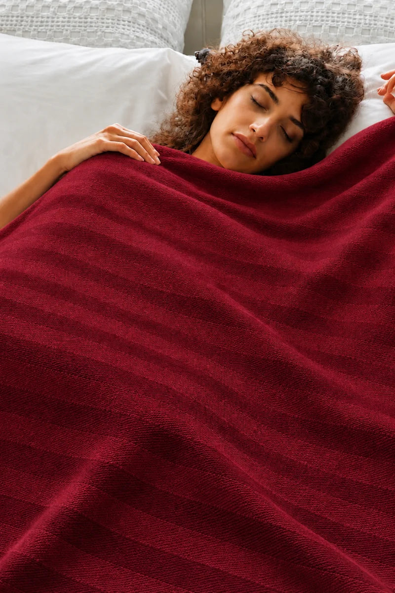 Maroon Thermal Cotton Blanket – Chevron Texture