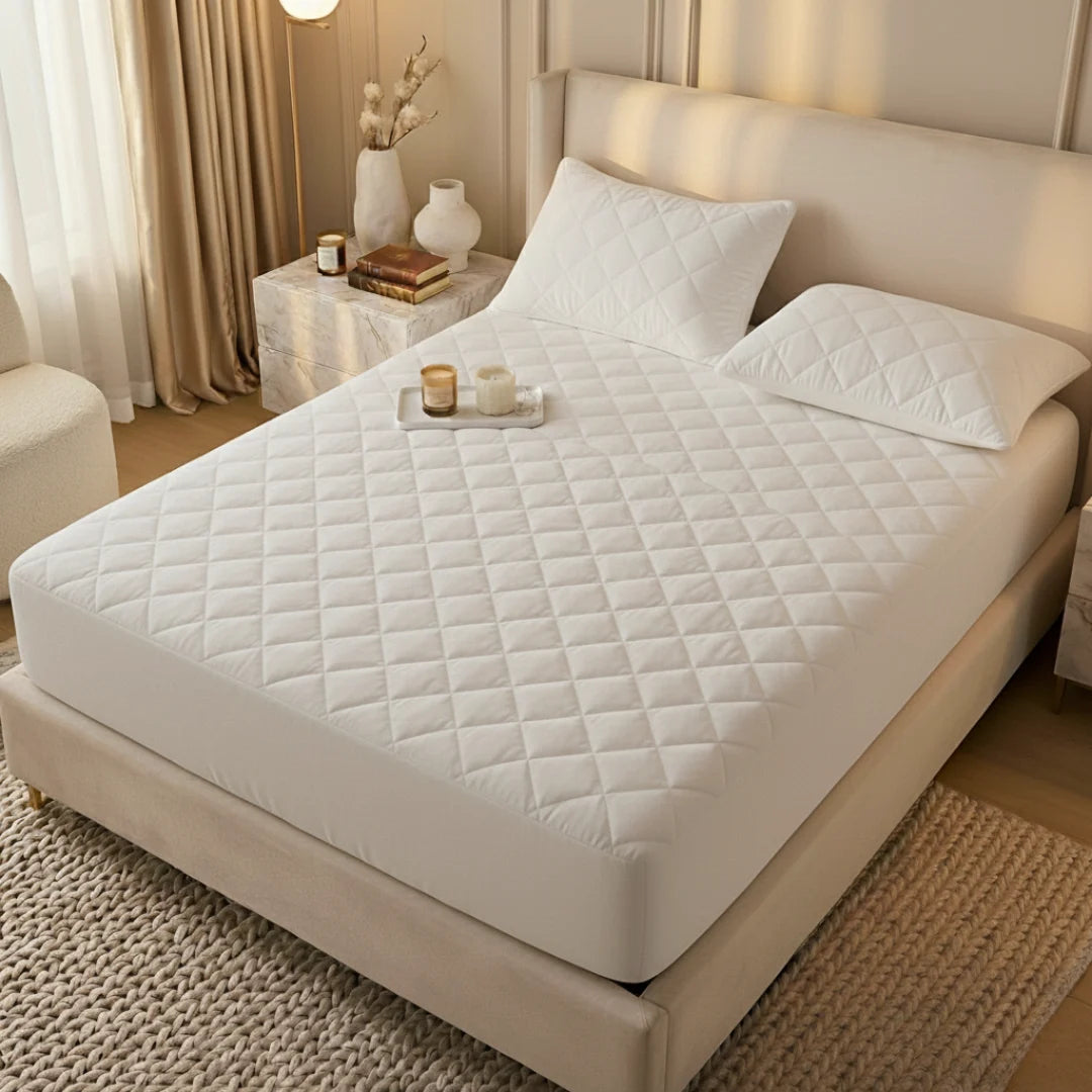 King Size Waterproof Quilted Mattress Cover + 2 Pillow Covers