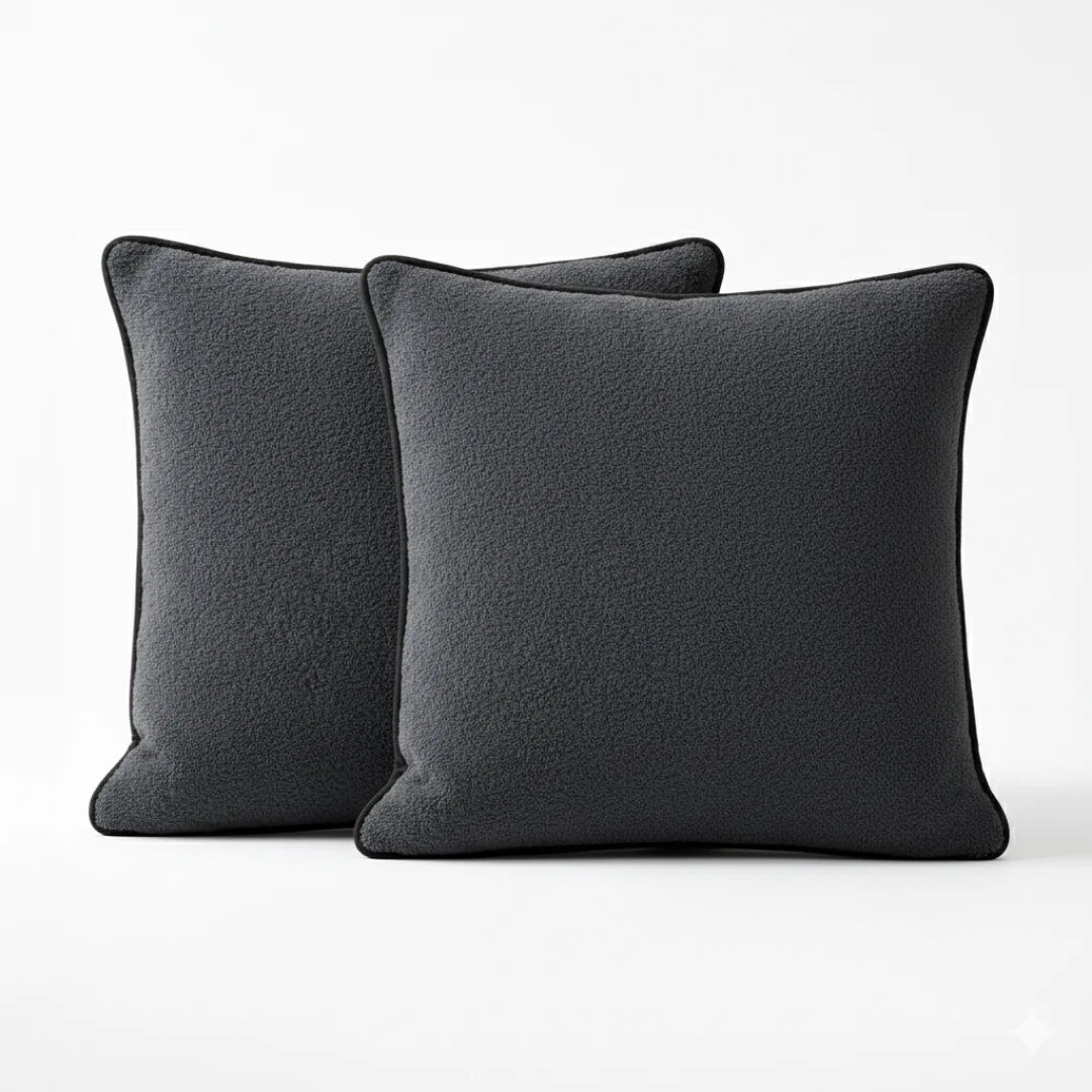 Dark Gray Modern Terry Cushion – Soft Texture & Hidden Zip (Pack of 2)