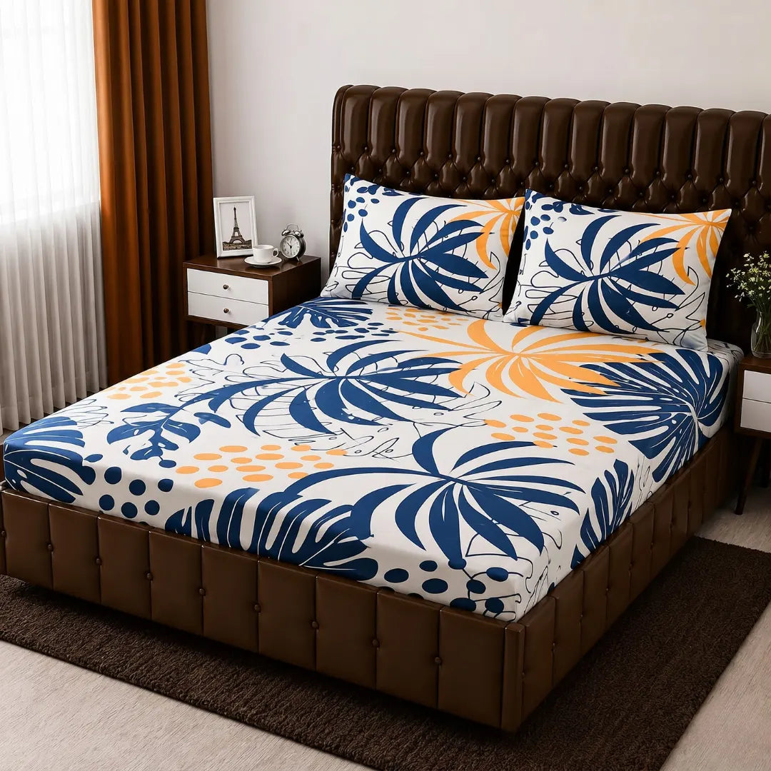 Floral Micro Cotton Fitted Sheet Set 72×78 + 10” with Matching Pillow Cover