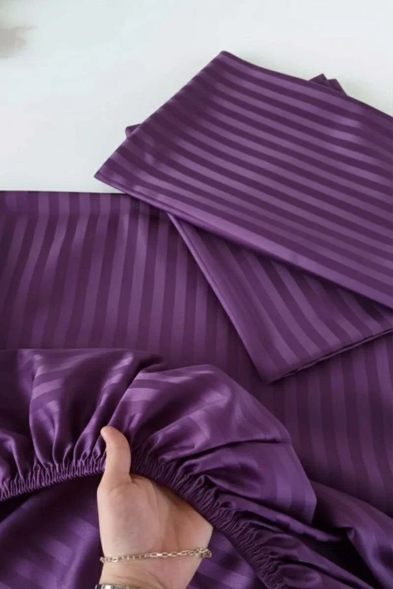 Deep Purple Stripe Fitted Bedsheet - King Size